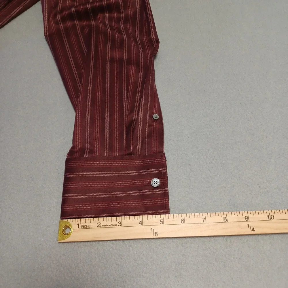 Banana Republic Dress Shirt Mens L Burgundy Striped Long Sleeve 100% Cot 16-16.5